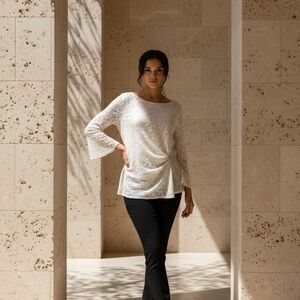 Alex Evenings White Lace Blouse